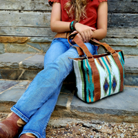 Southwestern Handwoven Saddle Blanket Wool Leather Boho Tote Aspen Western Purse