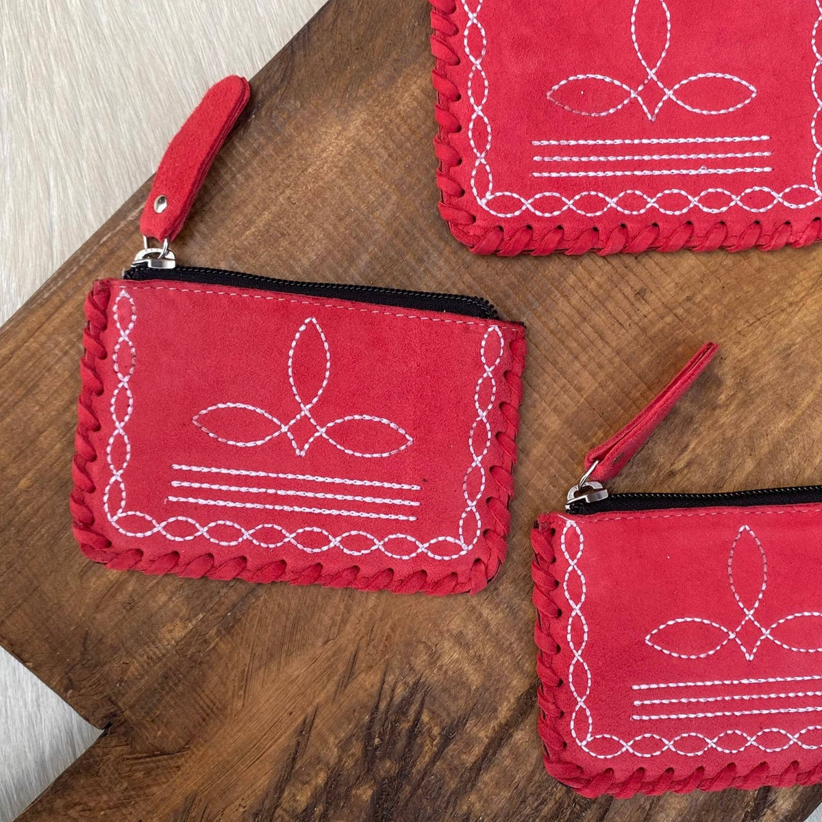 Raspberry Suede BootStitch Coin Pouch  