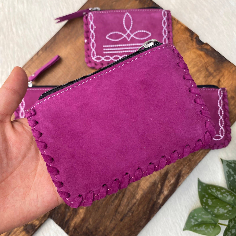 Violet Suede BootStitch Coin Pouch   