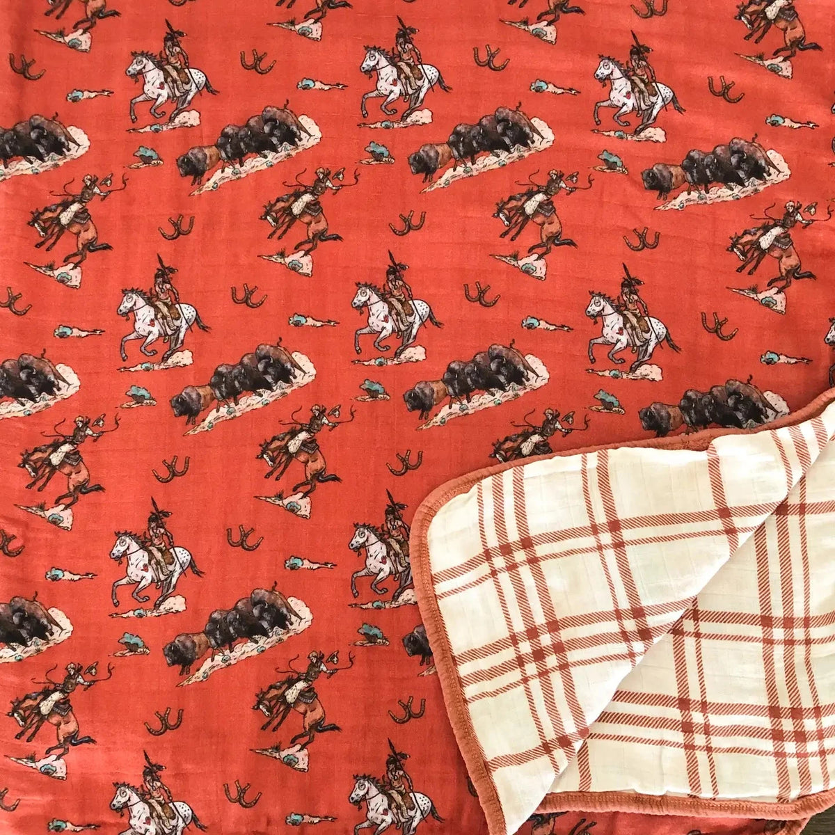 Cowboy's & Indian's 4-Layer Bamboo Muslin Baby Blanket