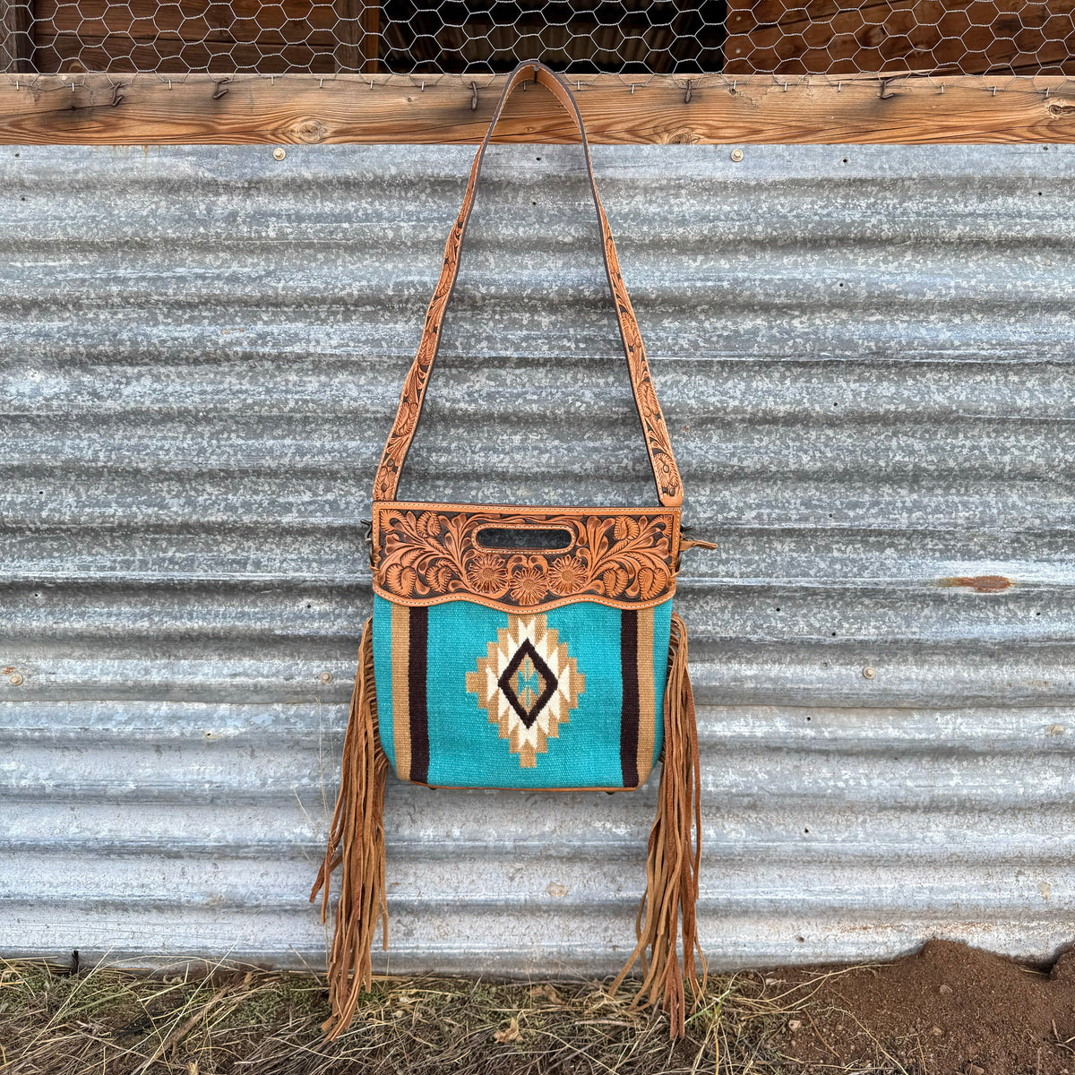 Purse - Turquoise Saddle Blanket with Fringe