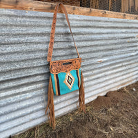 Purse - Turquoise Saddle Blanket with Fringe