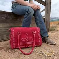 Red Boot Stitch Suede Leather Mini Duffle Bag