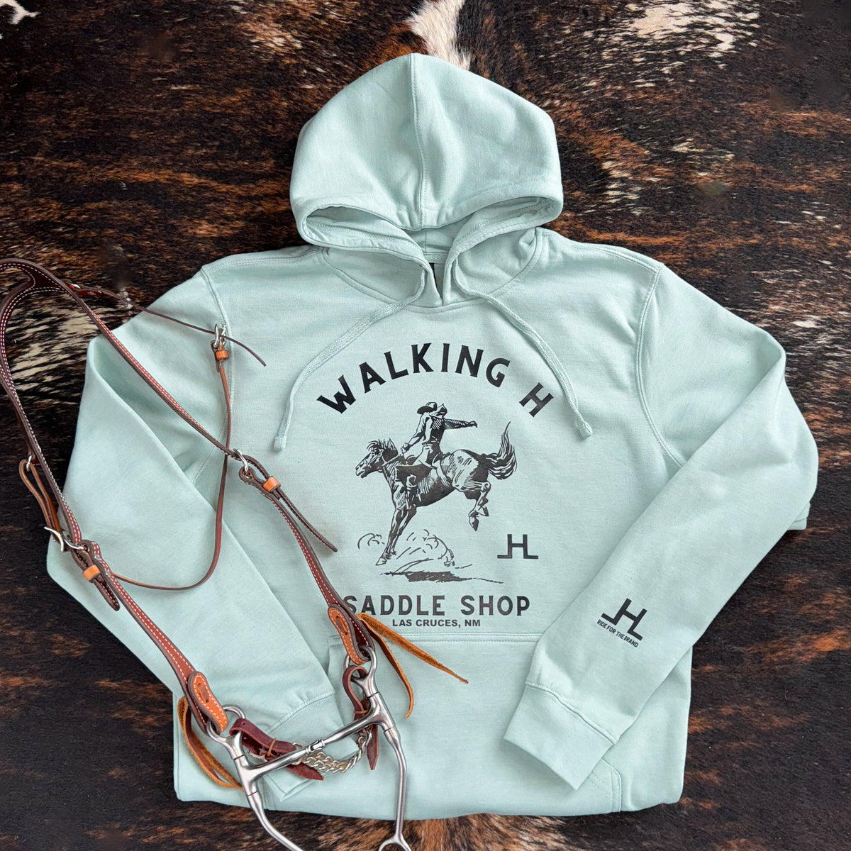 Sea Blue Hoodie with Bucking Horse