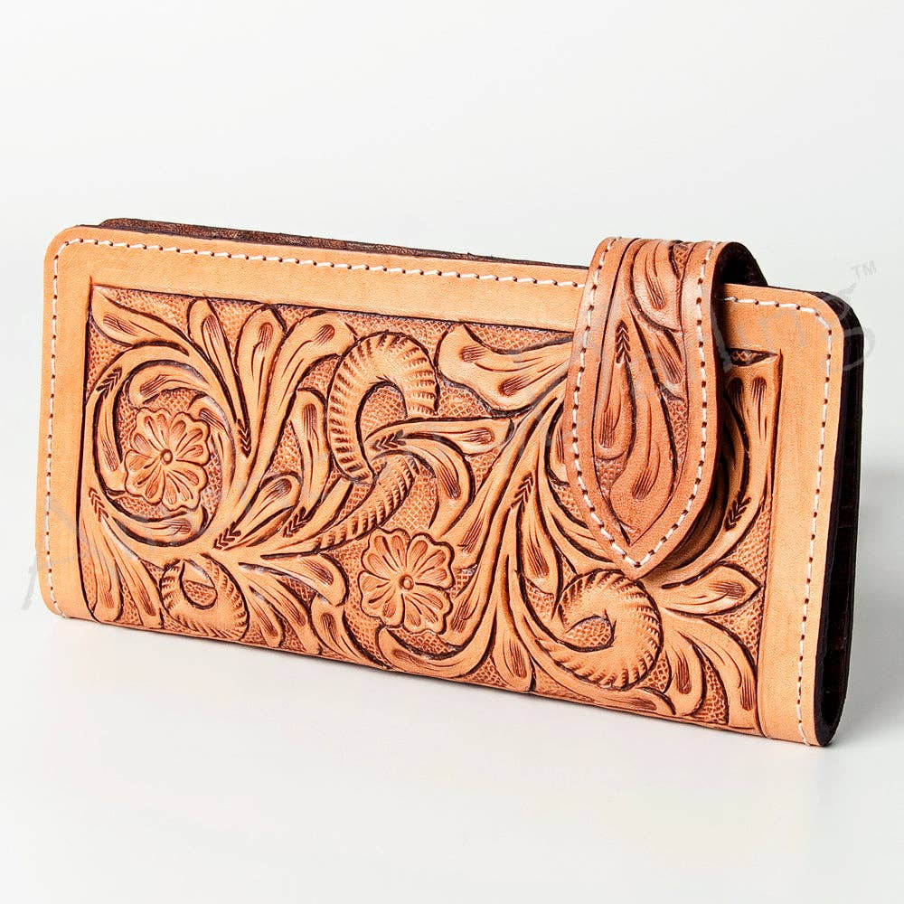 Wallet Hand Tooled Genuine Western Leather Women Bag