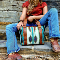 Southwestern Handwoven Saddle Blanket Wool Leather Boho Tote Aspen Western Purse