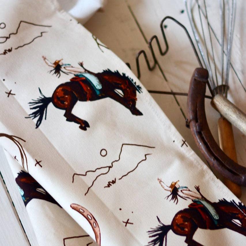 Yeehaw Cowgirl Towel: Western Horseshoe Cowgirl Kitchen Tea Towel